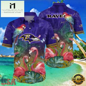 NFL Ravens Hawaiian Shirt With Pink Flamingos