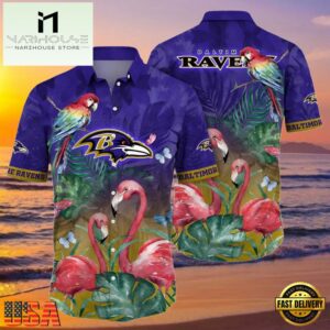 NFL Ravens Hawaiian Shirt With Pink Flamingos