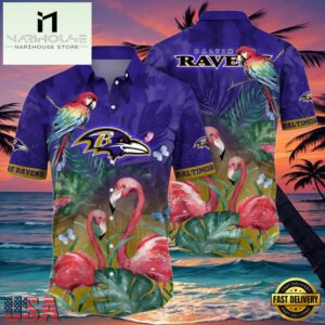 NFL Ravens Hawaiian Shirt With Pink Flamingos