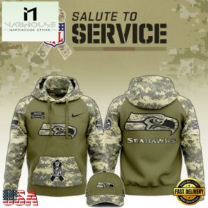 NFL Seattle Seahawks 2024 Salute to Service Club Green Camo Hoodie Best Veterans Day Gift