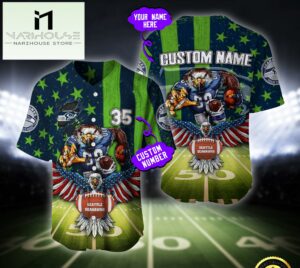 NFL Seattle Seahawks Eagle US Flag x Veterans Custom Baseball Jersey