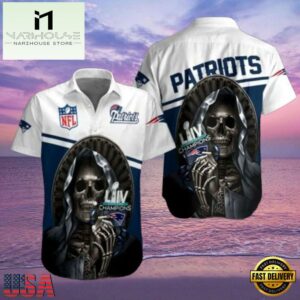 NFL Skull Helmet Champions New England Patriots Super Bowl LIV Tribute Hawaiian Shirt