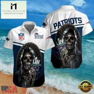 NFL Skull Helmet Champions New England Patriots Super Bowl LIV Tribute Hawaiian Shirt