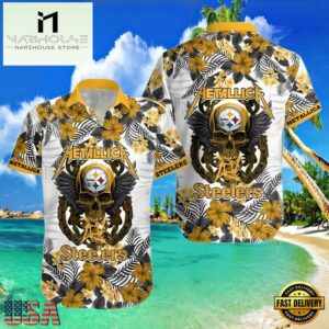 NFL Steelers Hawaiian Button Up Shirt Metallica Skull And Flower , Vintage Hawaiian Shirts 7 NFL Steelers Hawaiian Button Up Shirt Metallica Skull And Flower