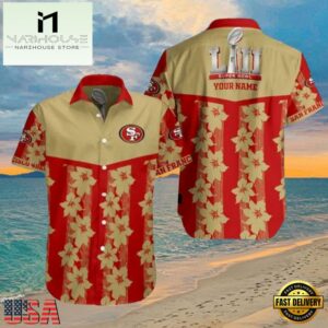 NFL Super Bowl LIV Commemorative San Francisco 49ers Custom Name Aloha Hawaiian Shirt