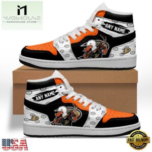 NHL Anaheim Ducks Team Mascot Design Air Jordan 1 Hightop Shoes