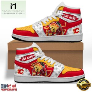 NHL Calgary Flames Team Mascot Design Air Jordan 1 Hightop Shoes