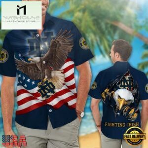 Notre Dame Fighting Irish Eagle US Flag Hawaiian Shirt