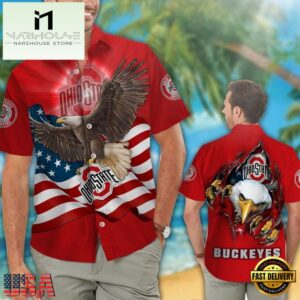 Ohio State Buckeyes Eagle US Flag Hawaiian Shirt