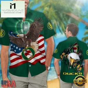 Oregon Ducks Eagle US Flag Hawaiian Shirt
