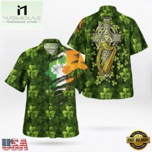 Patrick'S Day Flag And Item Green Clover Background Hawaii Shirt