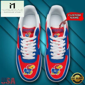 NCAA Custom Name Kansas Jayhawks Air Force 1 Shoes , Men's Women's Air Force 1 Sneakers Shoes 5 Personalized Name NCAA Kansas Jayhawks Air Force 1 Shoes
