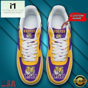 NCAA Custom Name LSU Tigers Air Force 1 Shoes , Men's Women's Air Force 1 Sneakers Shoes 5 Personalized Name NCAA LSU Tigers Air Force 1 Shoes