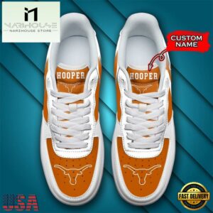 NCAA Custom Name Texas Longhorns Air Force 1 Shoes , Men's Women's Air Force 1 Sneakers Shoes 5 Personalized Name NCAA Texas Longhorns Air Force 1 Shoes