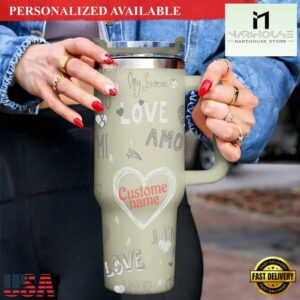 Personalized Valentine's Day 40oz Tumbler Wrap Stainless Steel Cup With Handle & Straw - 40oz Tumbler with Handle