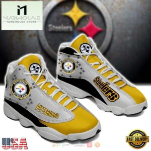 Pittsburgh Steelers NFL Yellow Grey Air Jordan 13 Shoes - Gift For Fans