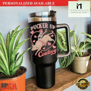 Pucker Up Cowboy 40oz Valentine Cowboy Western Tumbler - 40oz Tumbler with Handle