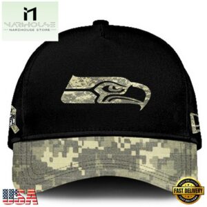 Seattle Seahawks 2024 Salute to Service Club Black Camo Cap Gift For Veteran