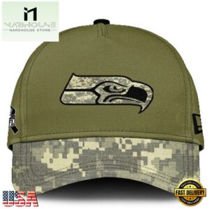 Seattle Seahawks 2024 Salute to Service Club Green Camo Cap Gift For Veteran