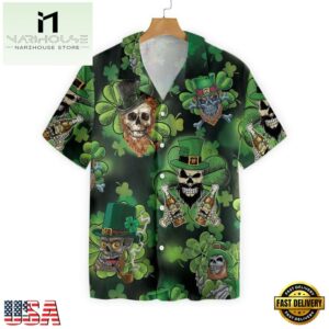 Shamrock Skull St Patricks Day Luck Of The Irish Aloha Hawaiian Shirt