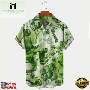 St. Patrick'S Clover Oversized Stretch Easy Care Aloha Hawaiian Shirts