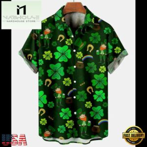 St. Patrick'S Day Clover Rainbow Casual Mens Large Hawaiian Shirt