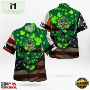 St. Patrick'S Day Full Skull Art And Drinking Skull Irish Flag American Flag Hawaii Shirt
