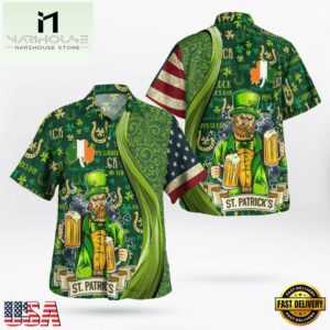 St Patrick'S Day Good Luck Shamrock Drinking Man Hawaii Shirt