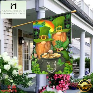 St. Patricks Day Leprechaun Gnome Shamrock GoldHouse And Garden Flag Decor