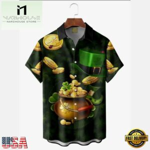 St Patrick'S Day Shamrock Gnome Short Sleeve Hawwaiian Shirt