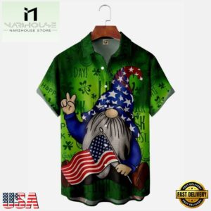 St Patrick'S Day Shamrock Gnome Short Sleeve Hawwaiian Shirt