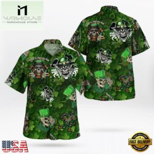 St. Patrick'S Day Skulls Skeletons With Green Hat And Four Leaf Vlover Hawaii Shirt