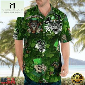St. Patrick'S Day Skulls Skeletons With Green Hat And Four Leaf Vlover Hawaii Shirt