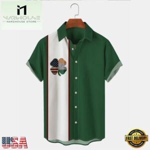 St. Patrick'S Day US Flag Cotton Blend Mens Oversized Hawaiian Shirt