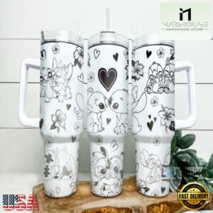 Stitch And Angel Valentine Day Stainless Steel Tumbler With Handle
