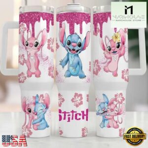 Stitch Cartoon Valentine Stainless Steel Tumbler With Handle