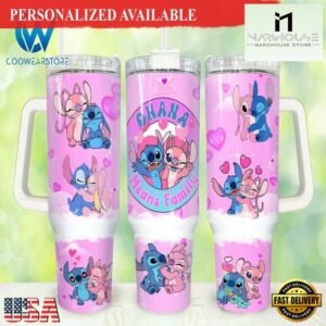 Stitch Cartoon Valentines 40oz Tumbler Happy Valentines Day - 40oz Tumbler with Handle