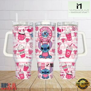 Stitch Xoxo Cartoon Valentine Stainless Steel Tumbler With Handle