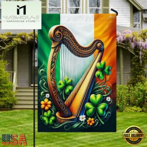 Traditional Harp and Shamrocks Irish St. Patrick's Day House And Garden Flag
