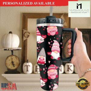 Valentine Gnomes Love 40oz Tumbler Cute Pink Gnomes xoxo Tumbler 40oz - 40oz Tumbler with Handle