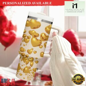 Valentine Golden Heart Tumbler 40oz Love-themed Insulated Tumbler - 40oz Tumbler with Handle