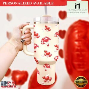 Valentine Heart Balloon Tumbler 40oz Love-themed Insulated Tumbler - 40oz Tumbler with Handle