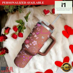 Valentines Day 40oz Tumbler Wrap Stainless Steel Cup With Handle & Straw - 40oz Tumbler with Handle