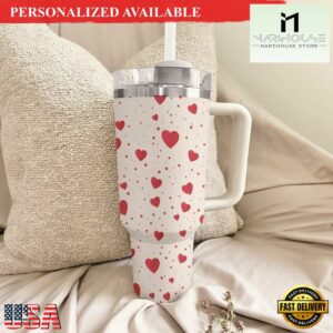 Valentine's Day 40oz with Handle and Straw Pink Hearts Tumbler - 40oz Tumbler with Handle