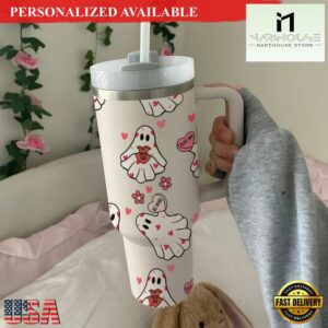 Valentine's Day Ghost 40oz Tumbler Cute Ghost Anniversary Tumbler 40oz - 40oz Tumbler with Handle