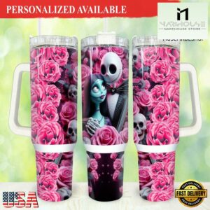 Valentines Jack and Sally 40oz Tumbler with Handle - 40oz Tumbler with Handle