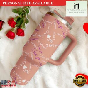 Valentine's Quotes Tumbler 40oz with Handle and Straw Hearts Tumbler Valentine's Day - 40oz Tumbler with Handle