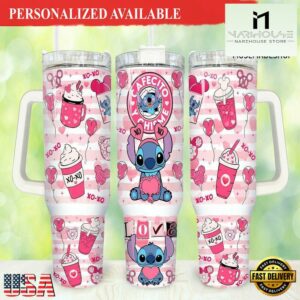 Valentines Stitch Cartoon 40oz Tumbler Happy Valentines Day - 40oz Tumbler with Handle