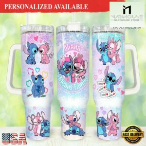 Valentines Stitch Cartoon 40oz Tumbler Happy Valentines Day - 40oz Tumbler with Handle