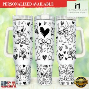 Valentines Stitch Cartoon 40oz Tumbler with Handle